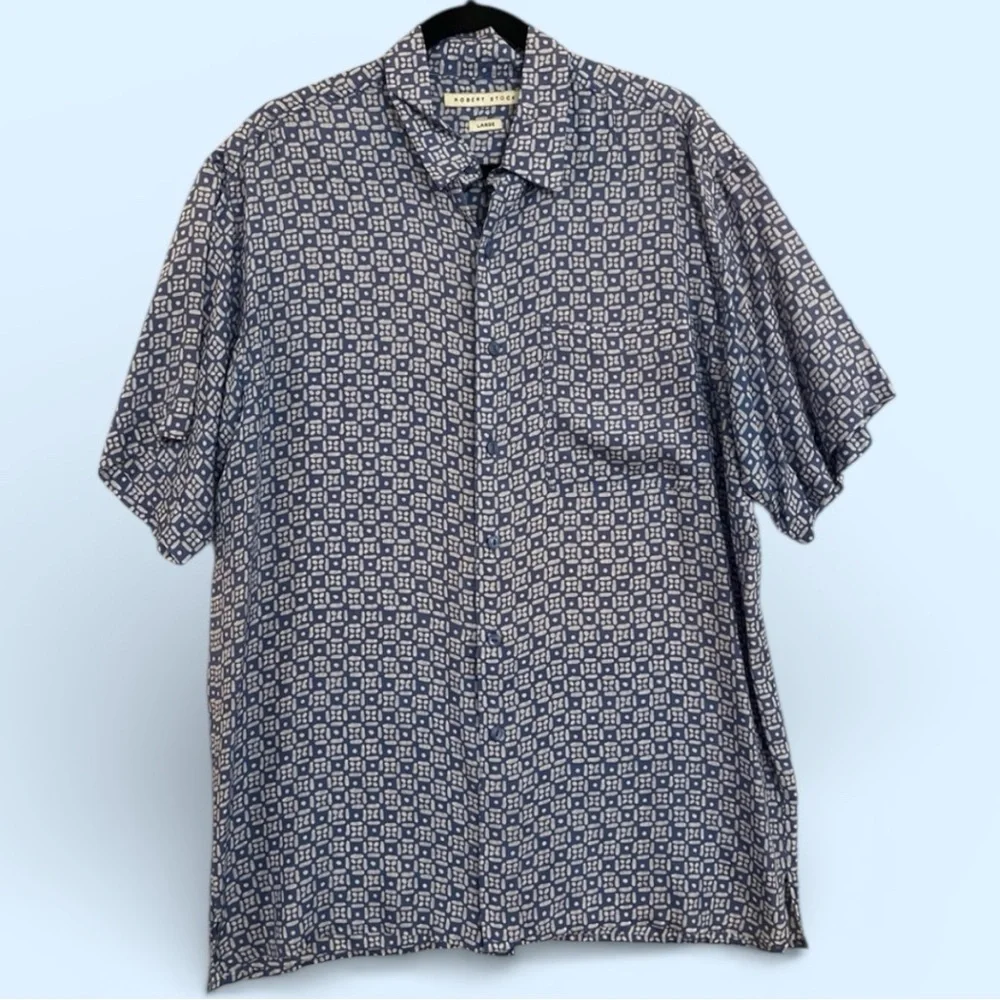 Vintage 90s Robert Stock Silk Short Sleeve Cabana Resort Shirt Retro Mens XL